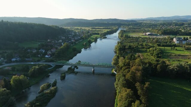 Beautiful Landscape Bridge River Mountains Lesko Aerial View Poland