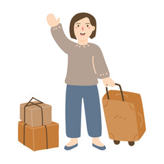 Happy muslim carrying cardboard, home coming or mudik concept