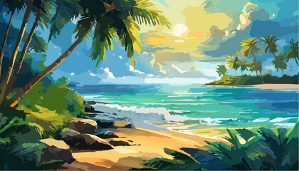 Fototapeta premium Tropical island with ocean and palm trees