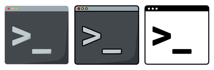 Isolated terminal, command prompt, shell, CLI, console, command line icon for macOS, windows, linux, script, business, UI, web, mobile, app, development and more. Vector icon