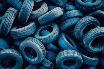Pile of old tires for car, background texture