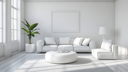 Trendy white living room with modern decoration, simple home decor.. generative ai 