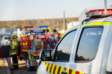 Fire service emergency vehicle with red and blue lights