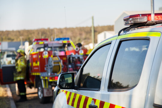 Fire service emergency vehicle with red and blue lights