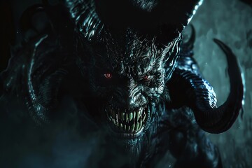 Cacodemon emerging from the shadows with a sinister grin