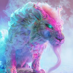Chimera-inspired hybrid creature with pastel colors and a haunting presence