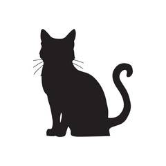 Cute Cat Sitting Silhouette Vector Art Illustration