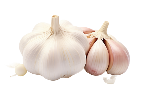 Two Garlic Bulbs in Close Proximity. on a White or Clear Surface PNG Transparent Background.