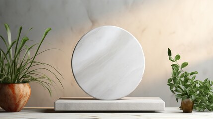 Minimalist White Marble Podium front view focus - obrazy, fototapety, plakaty