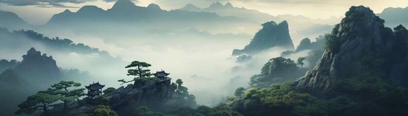 The serene solitude of a mountaintop temple a haven for contemplation - obrazy, fototapety, plakaty