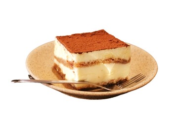 Tiramisu cake Isolate on White Background, Tiramisu cake dish on white background.