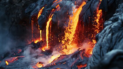 Fiery lava flow - obrazy, fototapety, plakaty