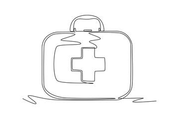 Continuous one line drawing of first aid box. Saving lives or emergency accident. Health, care, teamwork. Single line draw design vector illustration