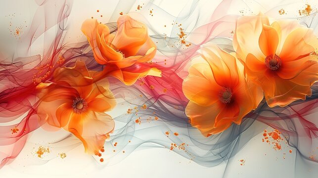 Colourful Flow Background with Floral elements on White. Abstract Art Image
