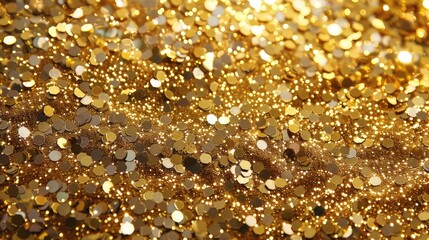 A radiant gold glitter texture forms a sparkling backdrop, perfect for Christmas and holiday-themed designs, greeting cards, and festive invitations