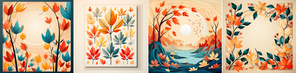Fototapeta na wymiar Festive frame design with autumn leaves for Thanksgiving. Perfect for adding seasonal charm to your photos. Create your own cards, invitations, or social media posts with this template.