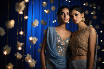 Fototapeta na wymiar Two indian woman in stylish wear