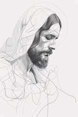 Fototapeta premium Jesus Christ minimalistic line art illustration