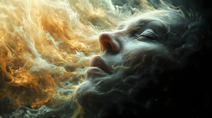 Fototapeta premium Cosmic Entity: Ethereal Woman's Face Merging with the Stars