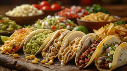 Delicious apitite traditional Mexican cuisine including tacos, enchiladas and guacamole, poster, banner