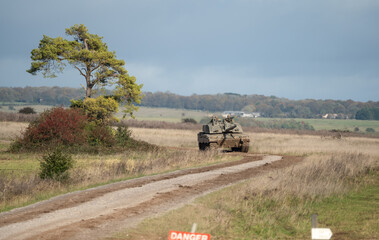 British army Challenger 2 II FV4034 main battle tank in action on a military exercise, Wilts UK