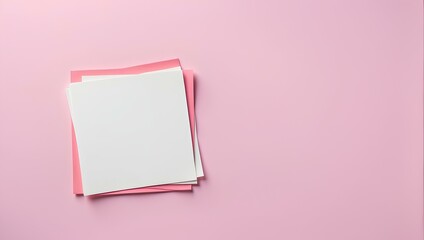 blank white paper on pink background, copy space, space for text and design, female concept 