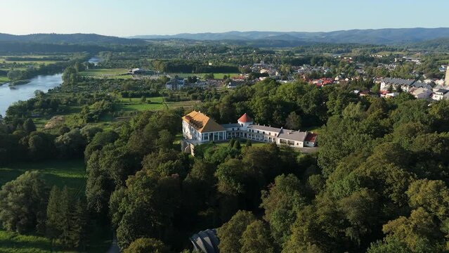 Beautiful Landscape Castle River Mountains Lesko Aerial View Poland
