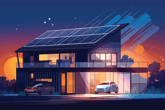 Home electricity scheme with battery energy storage sys  vector illustration.