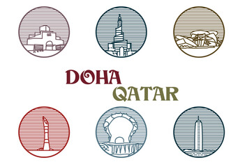 Doha Qatar landmarks. Editable Clip Art.