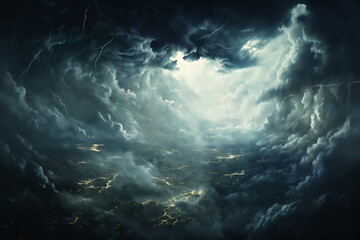 Fototapeta na wymiar beautiful stormy sky with dark cumulus clouds aerial view for abstract background