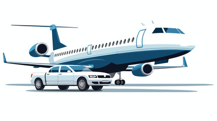 Private jet and car. Vector illustration. flat vector