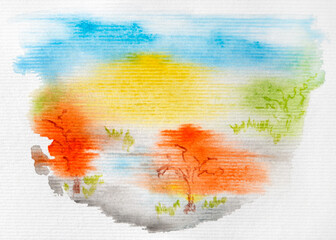Nature sketch created with watercolor. Color illustration on watercolor paper