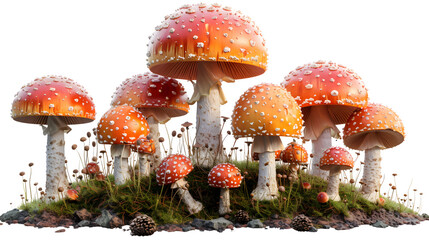 Enchanted Forest Mushrooms on Transparent Background, PNG Design Element - Hand Edited Generative AI