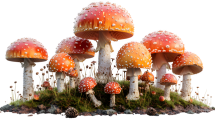 Enchanted Forest Mushrooms on Transparent Background, PNG Design Element - Hand Edited Generative AI