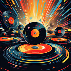 Black Vinyl Disco Records flying created with Generative Ai