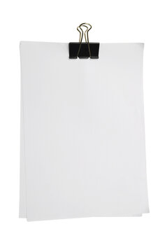 Black clip and white blank note paper isolated PNG