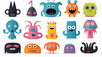 Set of character dark toys flat vector isolated on