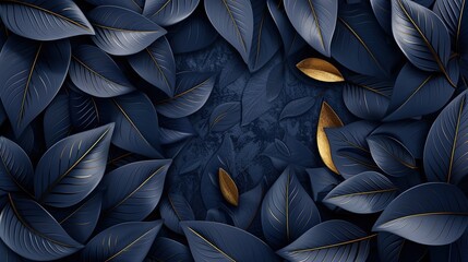 Beautiful luxury dark blue leaves textured 3D background