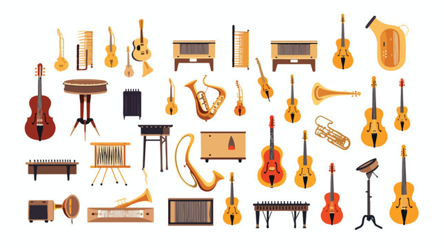 Set of music instruments flat vector isolated on white