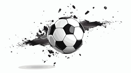 Soccer ball flies after strong hit leaves trail black