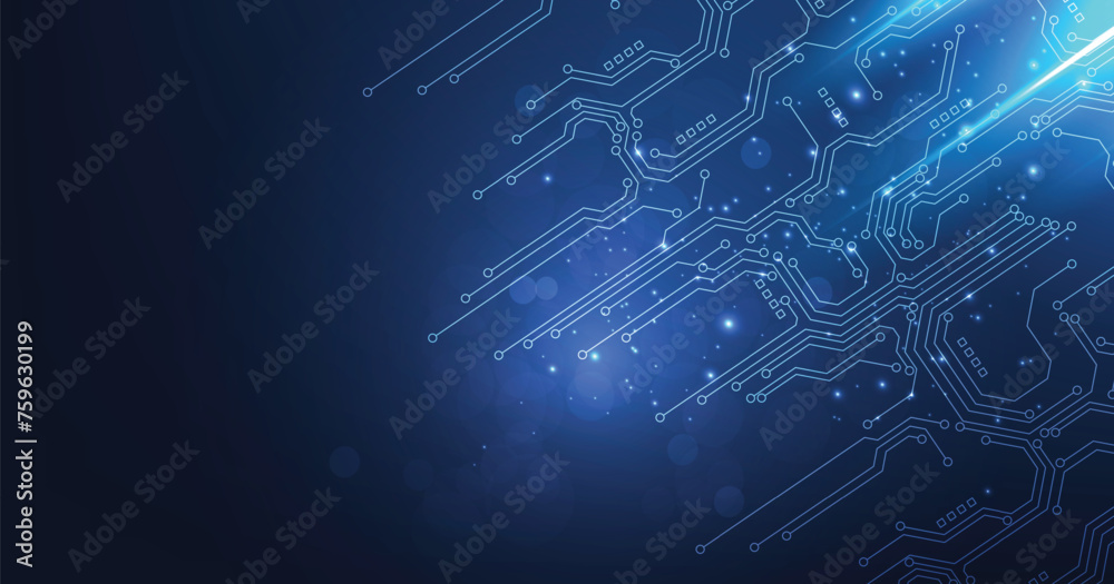Fototapete Circuit board on a blue background. Vector abstract technology illustration Circuit board on dark blue background.High-tech circuit board connection system concept.