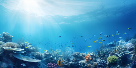 Fototapeta na wymiar oceanic biodiversity of underwater environment with marine life oceanic day background
