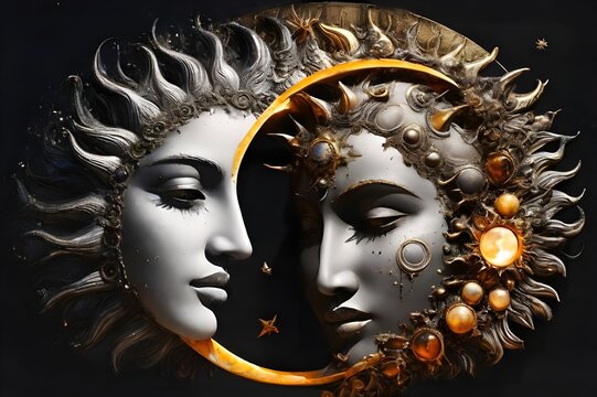 An illustration of blend of the sun and the moon on the wall
