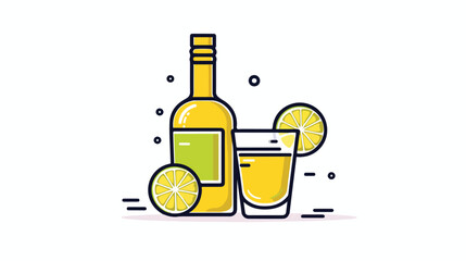 Tequila bottle and glass color line icon. Alcoholic