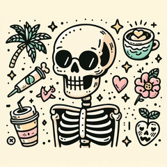 Free vector hand drawn skeleton cartoon illustration