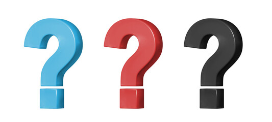 Glossy light blue, red and black 3D question mark	