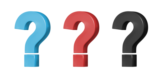 Glossy light blue, red and black 3D question mark	