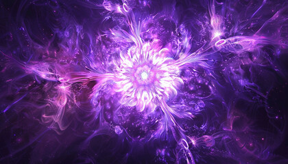 Cosmic Floral Fractal, Purple Abstract Art, Mysterious Energy Flow