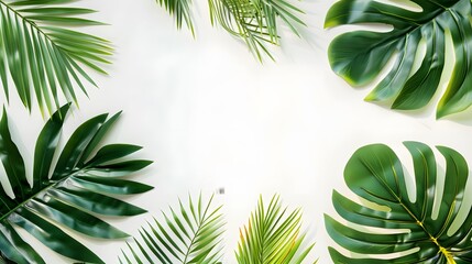 Creative layout made of colorful tropical leaves on white background. Minimal summer exotic concept...