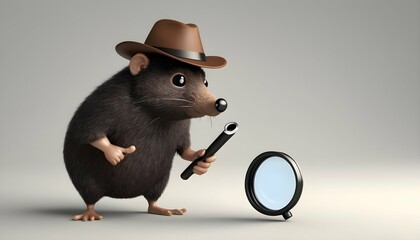 A Mole With A Detective Magnifying Glass Solving M - obrazy, fototapety, plakaty